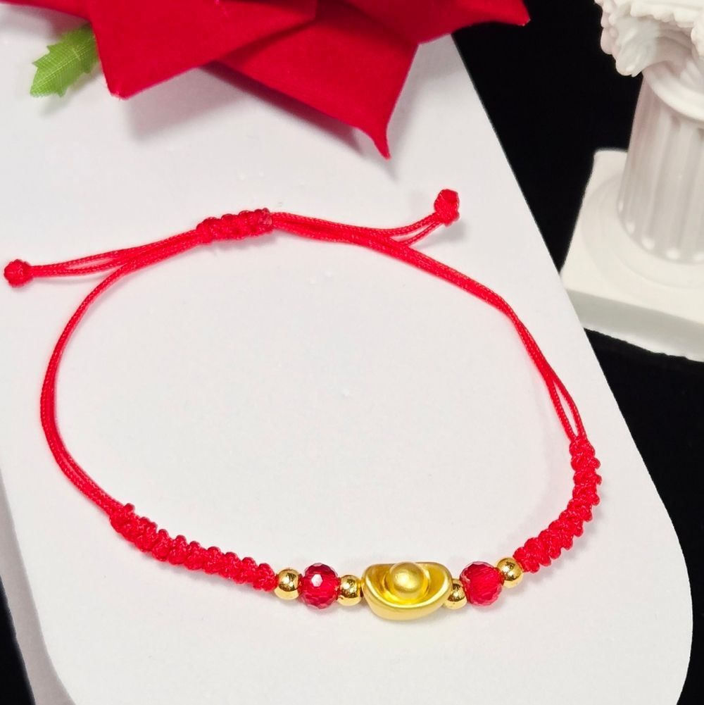 Red String Yuanbao Bracelet – Lucky Wealth Charm Chinese New Year Rakhi Symbol